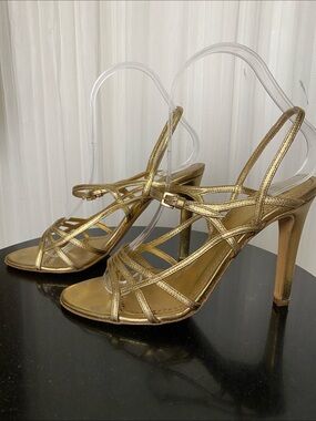 Moschino Cheap and Chic Metallic Gold Strappy High Heel Sandals Size 37